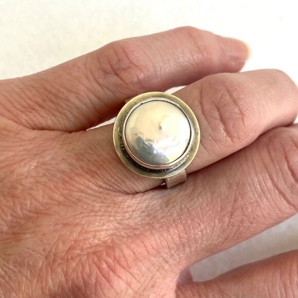 Sterling Silver 925 JLW Art Studio Jennifer Wagner Freshwater Pearl Ring Sz 7 - Picture 13 of 16